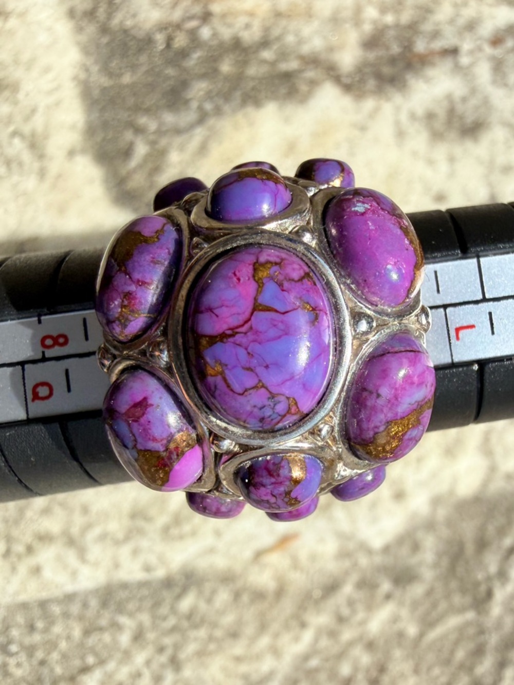 Purple Mohave Copper Turquoise Cluster Sterling Silver Ring size 7.